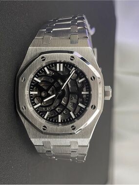 Men's Skeleton Dial Stainless Steel Watch - Black (AP Style) - 41MM